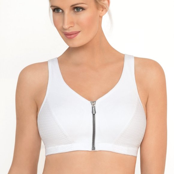 Glamorise SPORT Bra 34DD (HIGH-IMPACT) Wicks (RACERBACK) T-Back Zip-Up White NEW - Picture 9 of 16